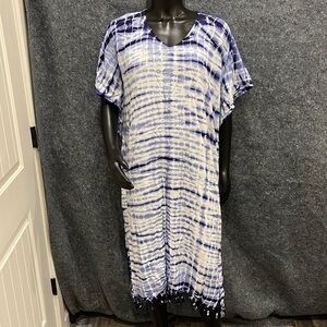 NEW BeautyBatik WOMENS L-XXL Blue/White Tie Dye Cute Long Maxi Dress Loungewear